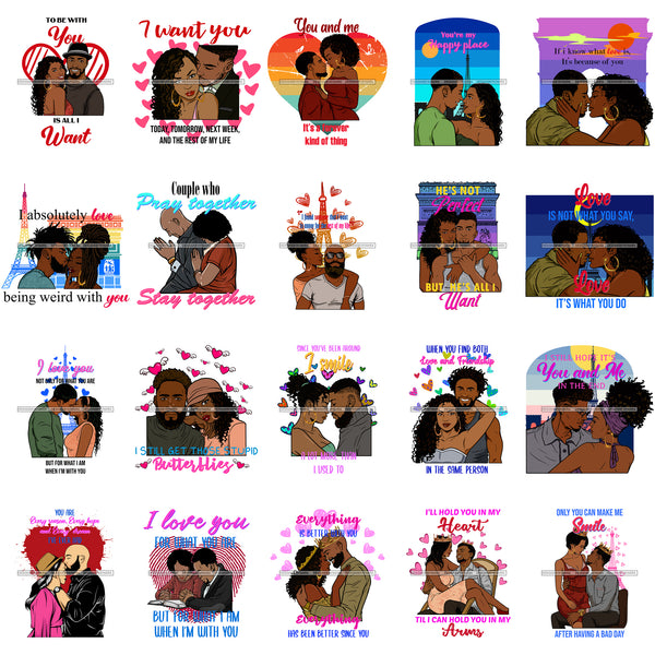 Bundle 20 Valentine's Day Black Beautiful Couple Relationship Goals Soulmate Boyfriend Girlfriend Wife Husband African Ethnicity Love Happiness Woman Man SVG Cutting Files For Silhouette Cricut and More!
