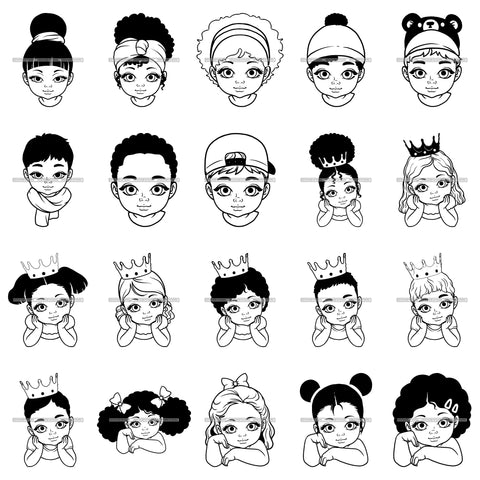 Bundle 20 Adorable Cute Baby Boy Girl Closed Up Face Children Kids Toddler Infant Innocent Princess Prince SVG Cutting Files For Silhouette Cricut and More!