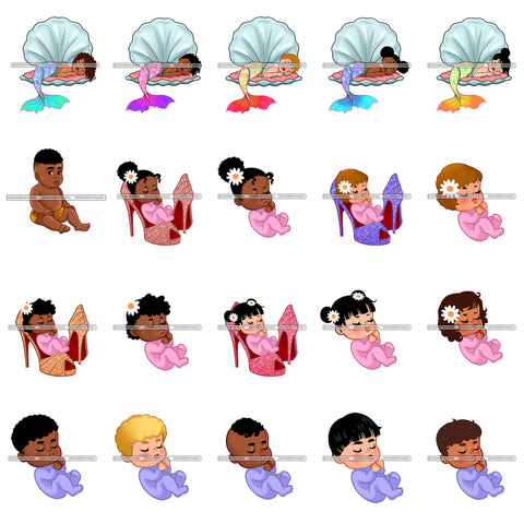 Bundle 20 Cute Newborn Infant Adorable Babies Sleeping Mermaid Boys Girls JPG PNG Cutting Files For Silhouette Cricut and More