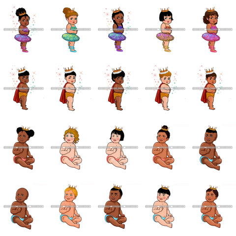 Bundle 20 Princess Prince Infant Toddler Cute Melanin Babies JPG PNG Cutting Files For Silhouette Cricut and More