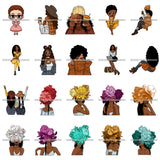 Bundle 20 Woman Head Flower Nubian Melanin Best Friends Designs For T-Shirt and Other Products SVG PNG JPG Cutting Files For Silhouette Cricut and More!