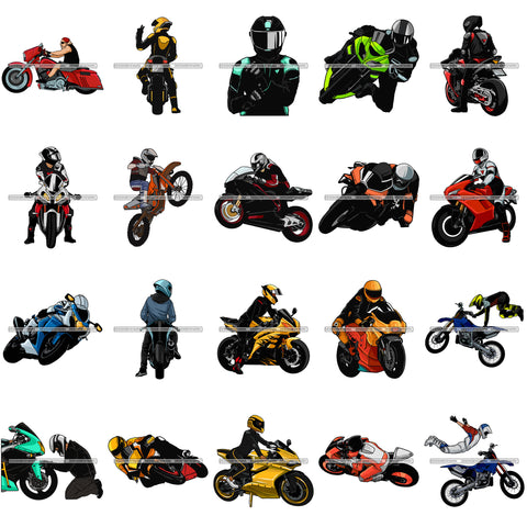 Bundle 20 Men Riding Bike Sport Bike Chopper Motorcycle Helmet Designs For T-Shirt and Other Products SVG PNG JPG Cutting Files For Silhouette Cricut and More!