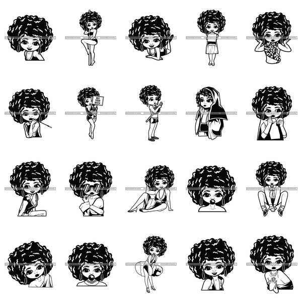 Bundle 20 Afro Cute Girl Black Woman Sexy Afro Puff Hairstyle Exotic Glamour SVG PNG JPG Cutting Files For Silhouette Cricut Cut Cutting