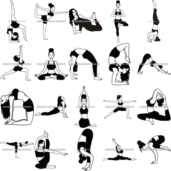 Bundle 20 Woman Doing Yoga Meditation Wellness Meditate Relax Inhale Exhale Pose Position .SVG Cutting Files For Silhouette Cricut and More!