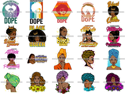 Bundle 20 Afro Woman Unapologetically Dope Quotes Queen Nubian Melanin SVG Cutting Files For Silhouette Cricut and More