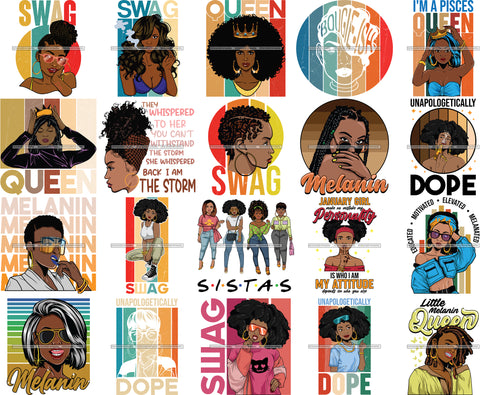 Bundle 20 Afro Dope Melanin Diva Quotes Designs Elements Queen Swag PNG JPG SVG Cutting Files