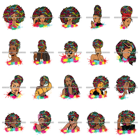 Bundle 20 Afro Melanin Pretty Woman Melanin Dripping Splash Black Girl Magic Nubian PNG JPG SVG Cutting Files For Silhouette Cricut and More!
