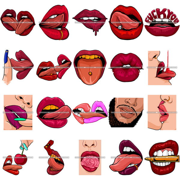 Bundle 20 Sexy Erotic Lips Kissing Lips Together Mouth Tongue Woman Man Licking Sex SVG PNG JPG Cutting Files For Silhouette Cricut and More!