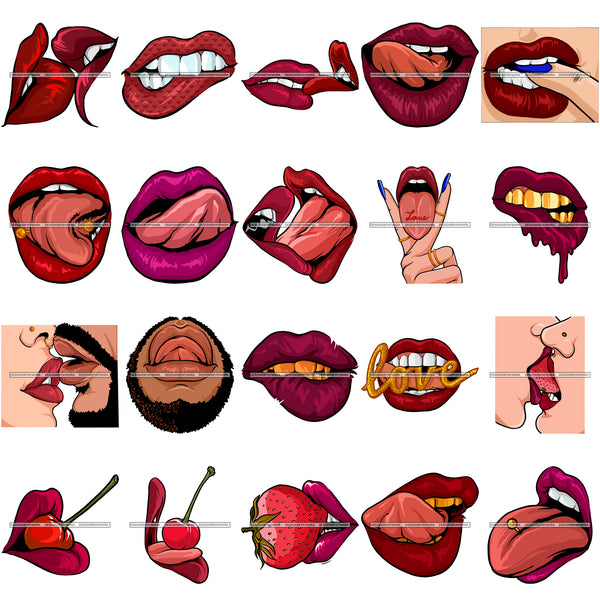 Bundle 20 Sexy Erotic Lips Kissing Lips Together Mouth Tongue Woman Man Licking Sex SVG PNG JPG Cutting Files For Silhouette Cricut and More!
