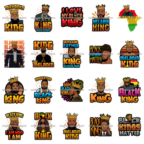 Bundle 20 Afro Black King Man Power Handsome Bearded Men Proud Husband SVG Cutting Files For Silhouette Cricut and More!