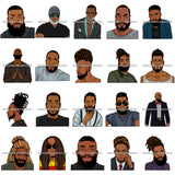 Bundle 20 Handsome Black Bearded Man African American Male PNG JPG SVG Cutting Files For Silhouette Cricut and More!