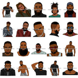 Bundle 20 Handsome Black Bearded Man African American Male PNG JPG SVG Cutting Files For Silhouette Cricut and More!