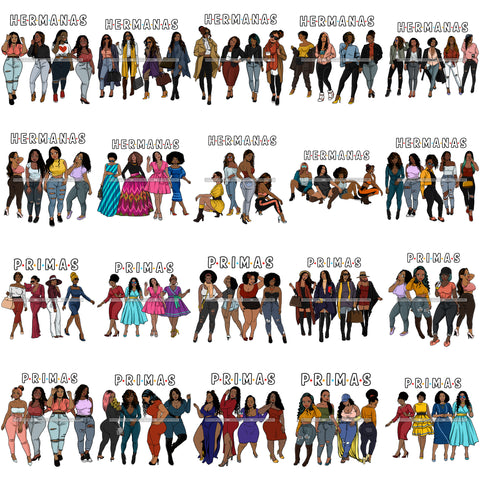 Bundle 20 Hermanas Primas Cousins Sisters Black Sistas Best Friends Afro Women Melanin Family SVG JPG PNG Vector Clipart Cricut Silhouette Cut Cutting