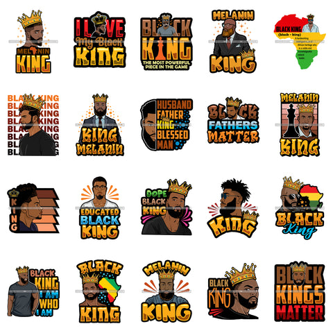Bundle 20 Afro Black King Man Power Handsome Bearded Father Pride Proud Husband SVG Cutting Files For Silhouette Cricut and More!