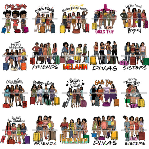 Bundle 20 Ladies Getaway Vacation Trip Flight Travel Adventure Best Friends Journey Together Sisters Divas Melanin Girlfriends SVG Files For Cutting and More!