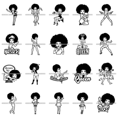 Bundle 20 Sexy Afro Girl Cartoon Character Afro Hairstyle Sassy Black Girl Magic Queen SVG JPG PNG Vector Clipart Cricut Silhouette Cut Cutting