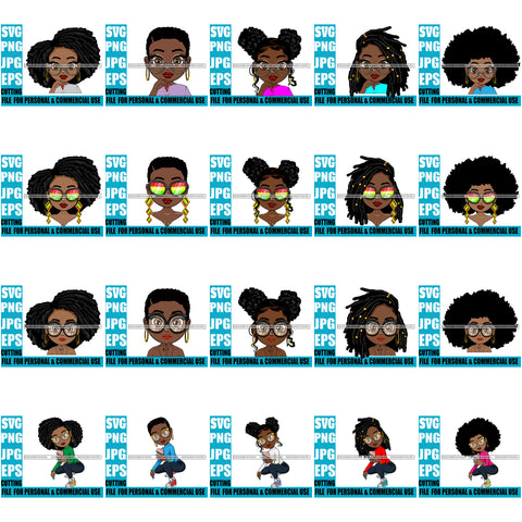 Bundle 20 Afro Cute Lili Woman SVG Hot Selling Designs Black Girl Magic Melanin Popping Hipster Girls SVG JPG PNG Layered Cutting Files For Silhouette Cricut and More