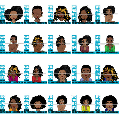 Bundle 20 Afro Cute Lili Designs For Commercial And Personal Use Black Woman Nubian Queen Melanin SVG Cutting Files For Silhouette Cricut and More