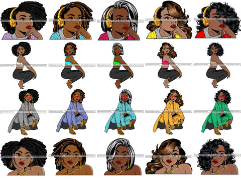 Bundle 20 Lola Afro Cute Urban Hipster Girl Big Eyes Boss Lady Nubian Queen Melanin Popping SVG Cutting Files For Silhouette Cricut and More