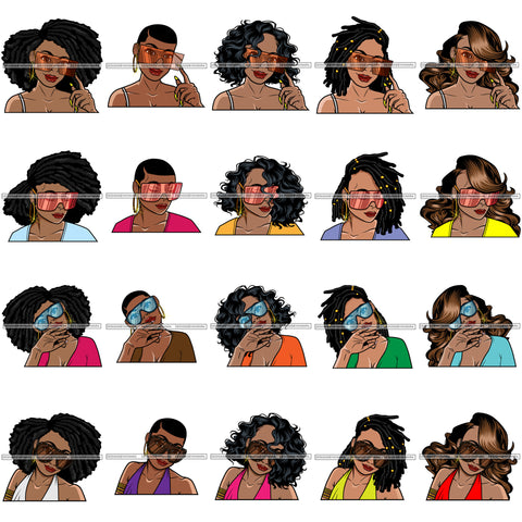 Bundle 20 Afro Lola Wearing Fashion Big Glasses Hipster Woman Lady Nubian Queen Melanin Popping SVG Cutting Files For Silhouette Cricut and More