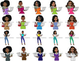 Bundle 20 Afro Lola Holding Coffee Cup Caring Computer Laptop Business Woman Entrepreneur Lady Nubian Queen Melanin Popping SVG Cutting Files For Silhouette Cricut and More