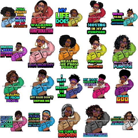 Bundle 20 Afro Lola Life Quotes Black Woman With A Purpose God Lover SVG Cutting Files For Cricut Silhouette and More!