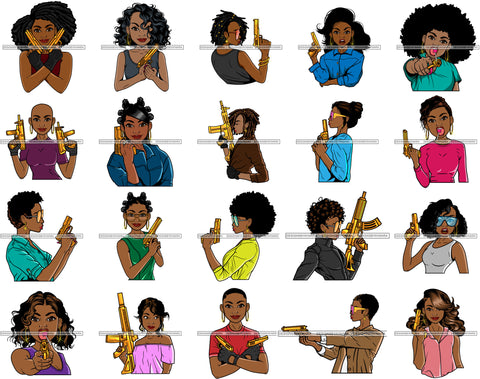 Bundle 20 Afro Lola Caring Gun Weapon Self Defense Gangster Woman Strong Danger Diva SVG Cut Files For Silhouette Cricut and More!