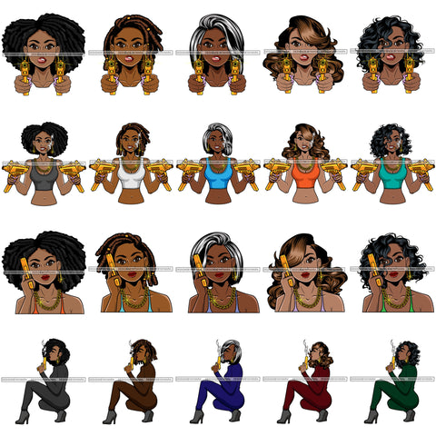 Bundle 20 Afro Gangster Lola Caring Hand Gun Bad Ass Boss Lady Strong Woman Attitude Nubian Queen Melanin SVG Cutting Files For Silhouette Cricut and More