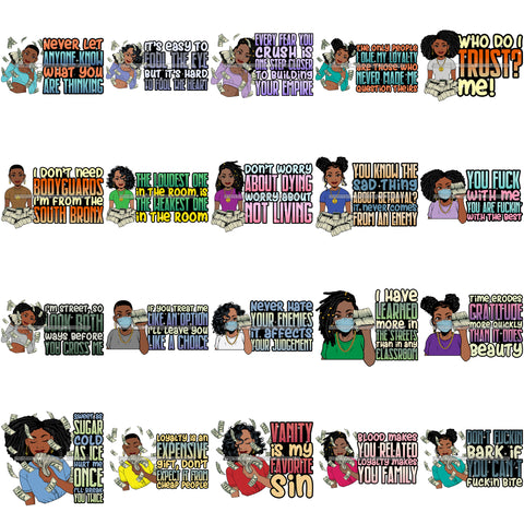 Bundle 20 Lola I Don't Need Bodyguard Gangster Quotes Hustler Stock Of Money Face Mask Savage Melanin Queen SVG PNG JPG Cutting Files For Silhouette Cricut and More!