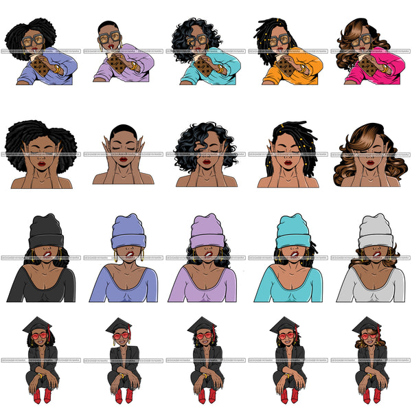 Bundle 20 Gangster Afro Lola Diva Glamour Black Girl Magic Graduation Girl .SVG Cut Files For Silhouette Cricut and More!