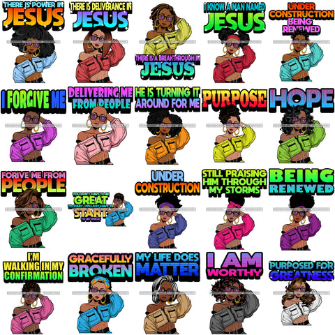 Bundle 20 Afro Lola Love Jesus Woman With Purposes Boss Lady Black Woman Nubian Melanin SVG Cutting Files For Silhouette Cricut and More