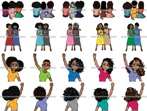 Bundle 20 Afro Woman Lola Friends Together Black Girl Power Hands Up Melanin Popping Woman Rights SVG JPG PNG Layered Cutting Files For Silhouette Cricut and More