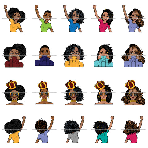 Bundle 20 Afro Woman Lola Queen Black Girl Power Hands Up Melanin Popping Woman Rights SVG JPG PNG Layered Cutting Files For Silhouette Cricut and More