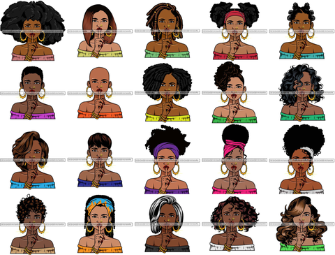 Bundle 20 Afro Lola Don't Say Nothing Beautiful Face Model Beauty Trendy Girl Glamour Vogue .SVG Clipart Vector Cutting Files For Silhouette Cricut and More!