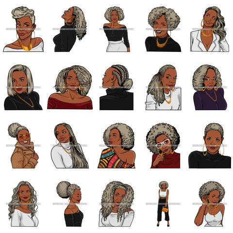 Bundle 20 Adult Woman Older lady Classy Mature Elderly Grey Hair SVG Cutting Files For Silhouette Cricut and More!