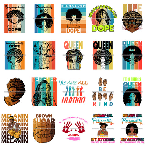 Bundle 20 Afro Dope Melanin Brown Sugar Quotes Designs Elements Queen Swag PNG JPG SVG Cutting Files