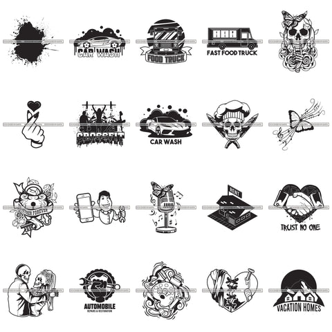 Bundle 20 Variation Designs Logo Car Wash Chef Skulls Tattoos PNG JPG SVG Cut Files For Silhouette Cricut and More!