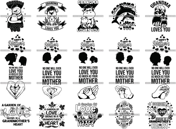 Bundle 20 Happy Mothers Day Celebration Grandma Mommy Granny Cute Quotes SVG JPG PNG Vector Clipart Cricut Silhouette Cut Cutting