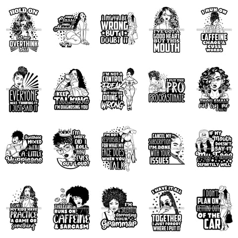 Bundle 20 Positive Strong Diva Quotes Melanin Queen Brown Sugar Dope Ebony .SVG Cut Files For Silhouette Cricut and More!
