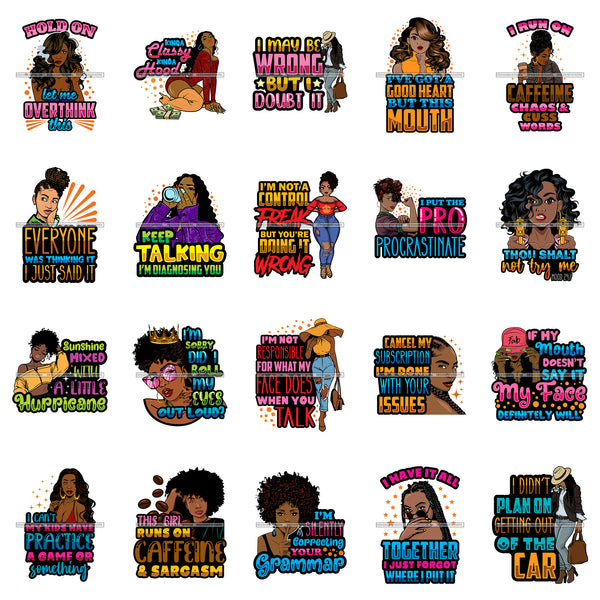 Bundle 20 Positive Strong Diva Quotes Melanin Queen Brown Sugar Dope Ebony .SVG Cut Files For Silhouette Cricut and More!