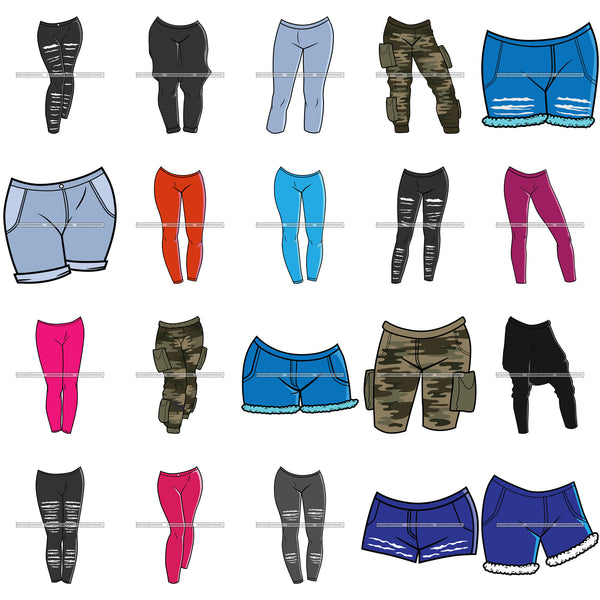 Bundle 20 Bottoms Casual Outfits Shorts Camouflage Leggings Tights Pants Fashion SVG JPG PNG Layered Cutting Files For Silhouette Cricut and More