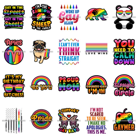 Bundle 20 Pride Month Gay Pride Woke Up Gay Again Funny Quotes PNG JPG SVG Cutting Files For Silhouette Cricut and More!