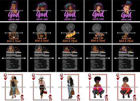 Bundle 20 Afro Black Woman God Says I'm Quotes Nutrition Facts Melanin Queen Goddess Diva Layered SVG Cut Files For Silhouette Cricut and More!