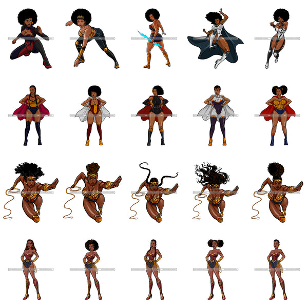 Bundle 20 Super Hero Melanin Sexy Diva Strong Black Woman PNG JPG Cut Files For Silhouette Cricut and More!