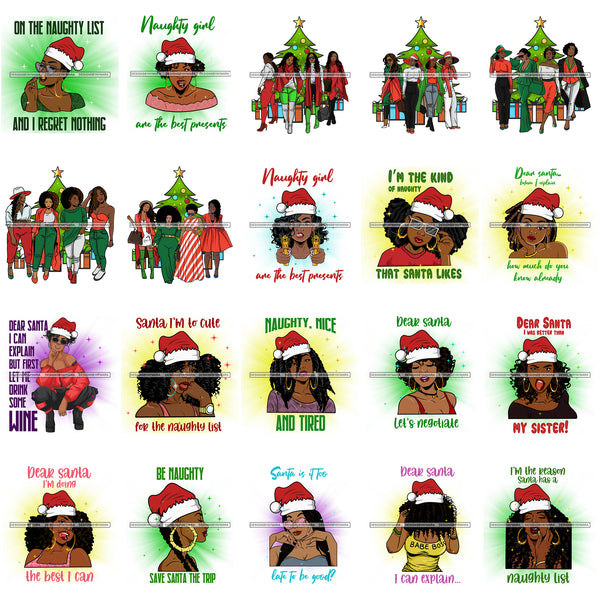 Bundle 20 Naughty Girl Are The Best Presents Quotes Santa Hat Sexy Exotic Black Woman Christmas Celebration Melanin Nubian Queen SVG Cutting Files For Silhouette Cricut And More