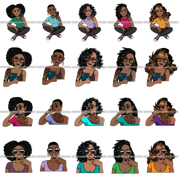 Bundle 20 Afro Lola Tattoo Fashion Diva Black Girl Magic .SVG Cut Files For Silhouette Cricut and More!