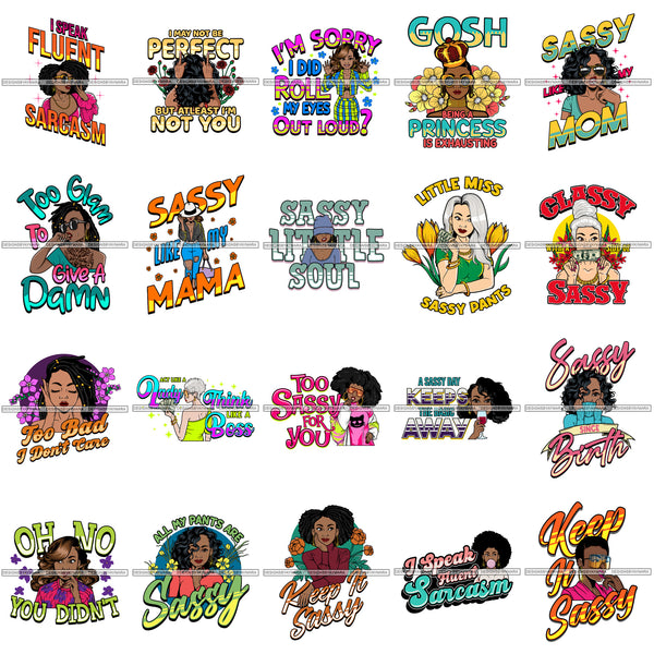Bundle 20 Sarcasm Diva Glam Quotes Melanin Queen Brown Sugar Dope Ebony .SVG Cut Files For Silhouette Cricut and More!