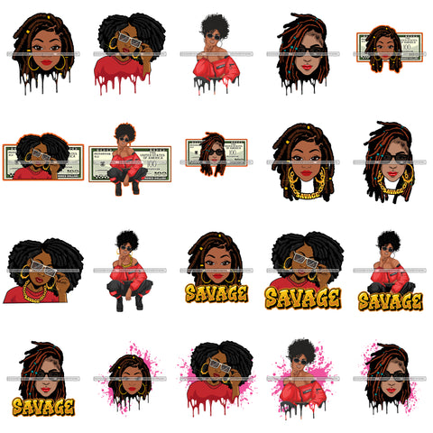 Bundle 20 Afro Woman Dripping Money Hustler Savage Chain Ski Mask Gangster Melanin SVG JPG PNG Cutting Files For Silhouette Cricut and MoreSVG JPG PNG Cutting Files For Silhouette Cricut and More