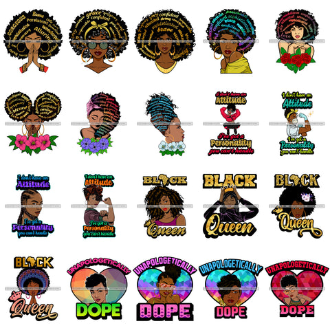 Bundle 20 Afro Woman Unapologetically Dope Black Queen Quotes Nubian Melanin SVG Cutting Files For Silhouette Cricut and More