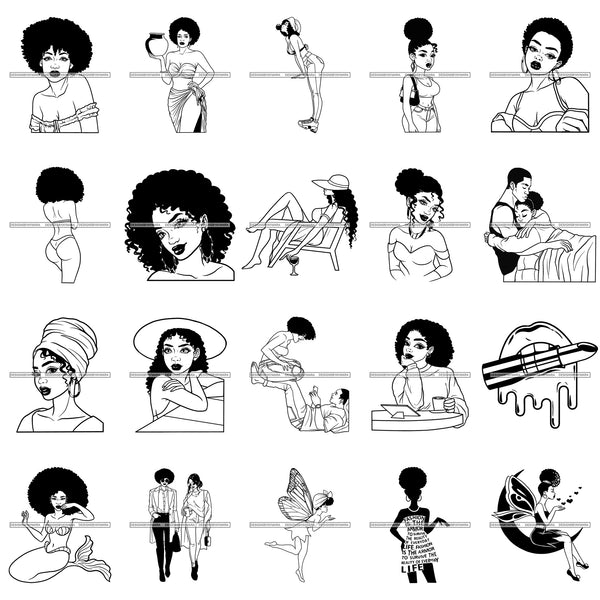 Bundle 20 Sexy Curvy Melanin Black Woman Mermaid Lipstick Dripping Designs For T-Shirt and Other Products SVG PNG JPG Cutting Files For Silhouette Cricut and More!
